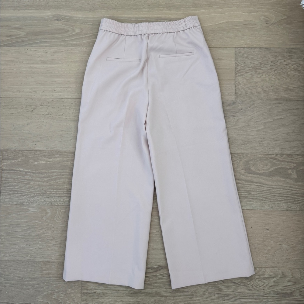 Zara Women’s Beige Cropped Wide-Leg Pants Elastic Waist Pockets M - Picture 3 of 5